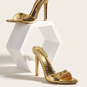 METALLIC STILETTO HEELED MULE SANDALS GOLD / SIZE 9